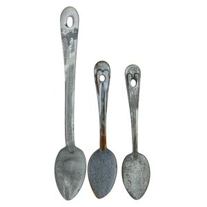Vintage Metal Spoon Set Rustic Graniteware Kitchen‎ Utensils Primitive Decor Lot